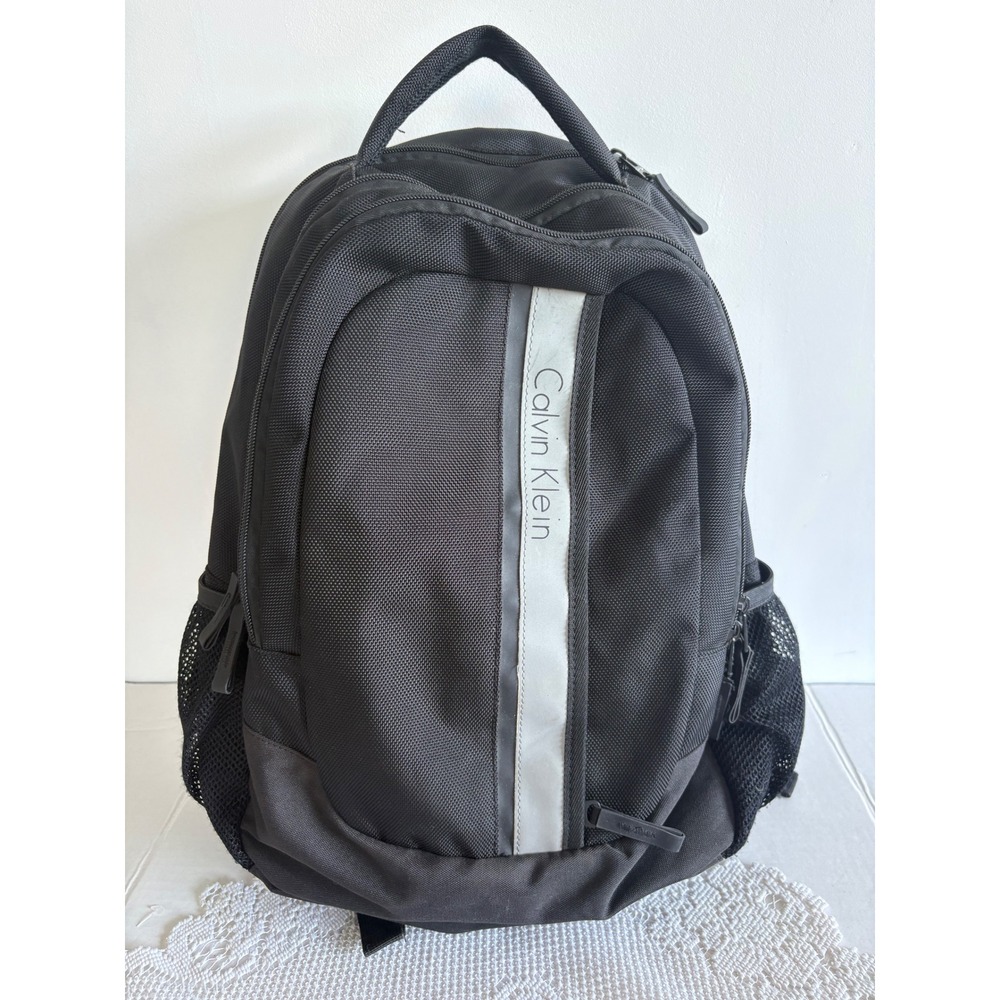 Calvin Klein Black Ballistic Nylon Laptop Backpack Reflective Logo utility bag